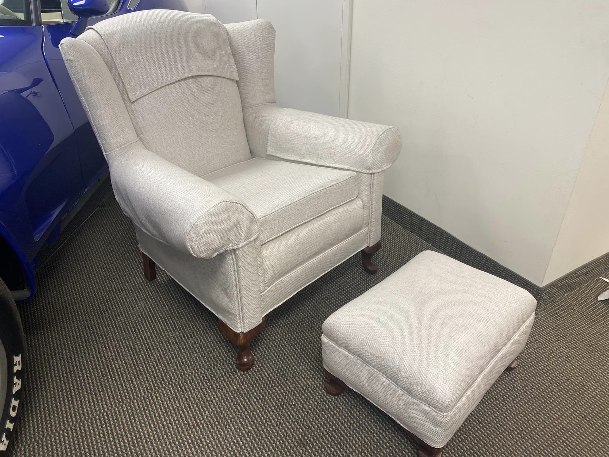 Chair and Matching Ottoman in white