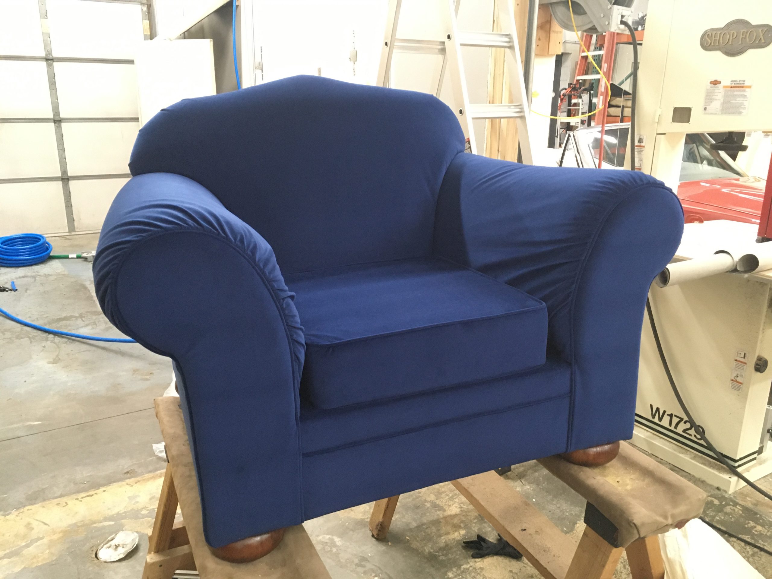 Navy Blue Reupholstered Armchair